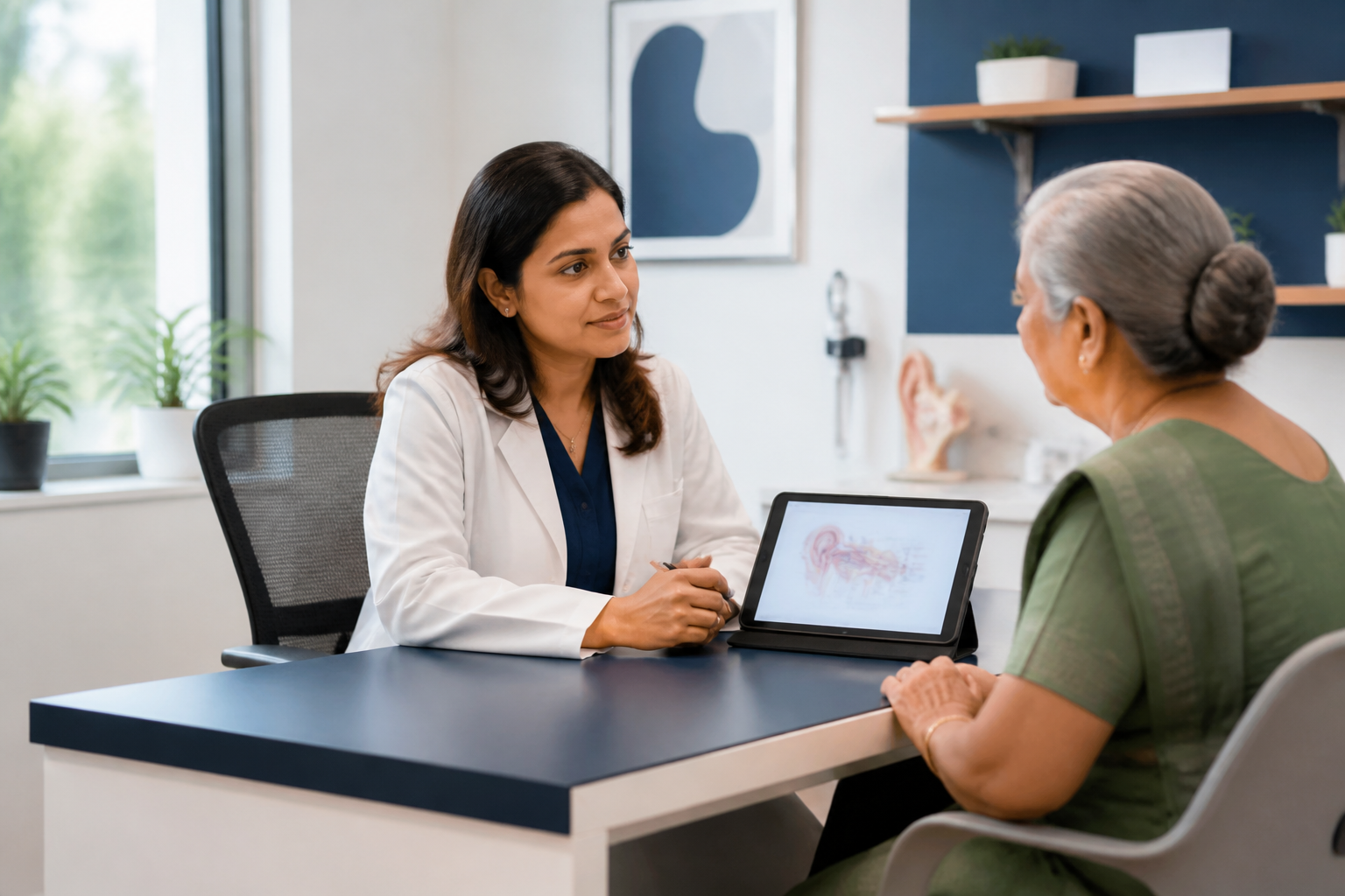ENT specialist consulting with a patient